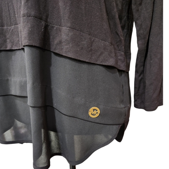 Michael Kors Black Top Long Sleeve with Sheer Bottom Size S - Picture 6 of 7